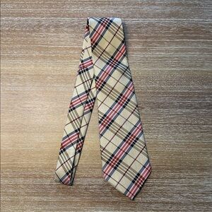 NWOT 100% Silk Beige Plaid Tartan Necktie Classic Preppy British Style Handmade